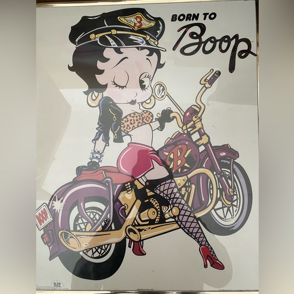 Vintage 90’s Betty Boop Motorcycle Framed Poster 
Harley Davidson motorcycle - Picture 1 of 2